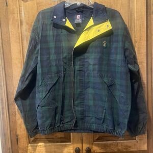 Chaps Ralph Lauren Jacket Mens MediumNavy Plaid Therma Fit Mock Neck Full Zipper